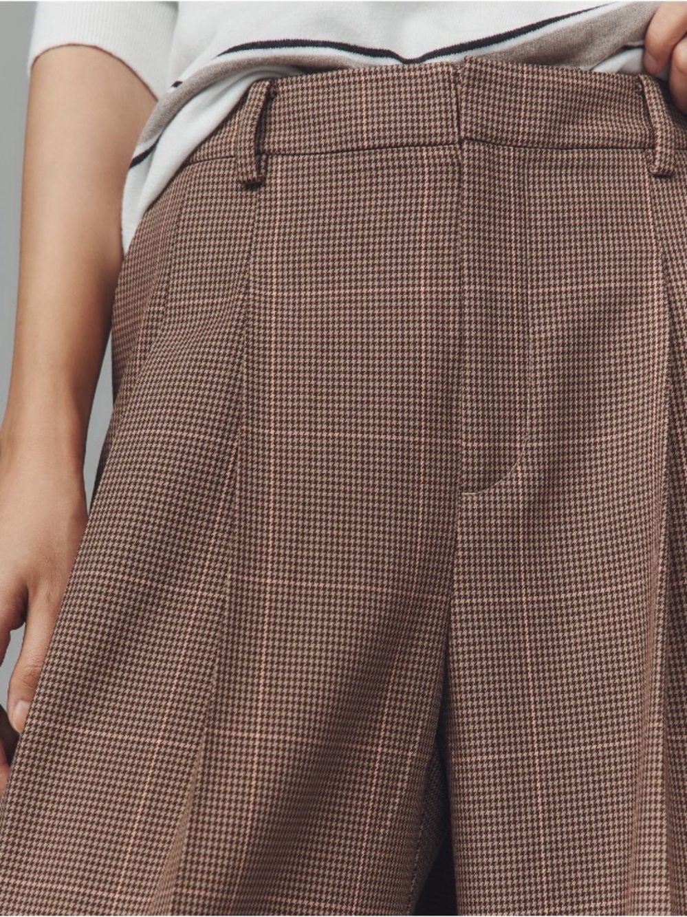 Maeve Avery Wide-Leg High-Rise Trousers Houndstooth Brown Pink Size XL NWT - Picture 3 of 10